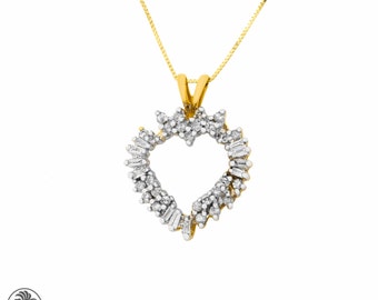 Ciondolo a cuore, Ciondolo a cuore di diamanti, Collana di diamanti Baguette, Collana a cuore, Collana a cuore di diamanti, Collana a cuore vintage