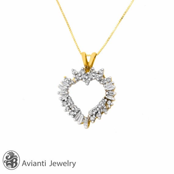 Heart Pendant, Diamond Heart Pendant, Baguette Dia
