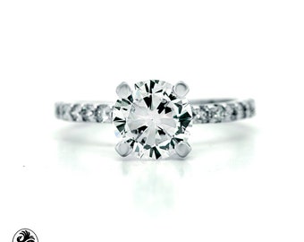 Engagement Ring, Prong Set Round Diamond Ring, Half Eternity Diamond Engagement Ring, 14K Round Diamond Engagement, Classic Engagement Ring