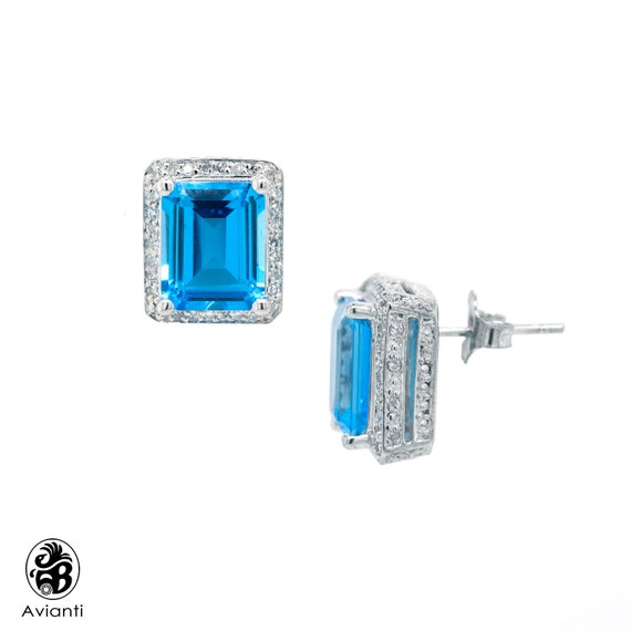 Blue Topaz Earrings, Topaz and Diamond Earrings, … - image 2