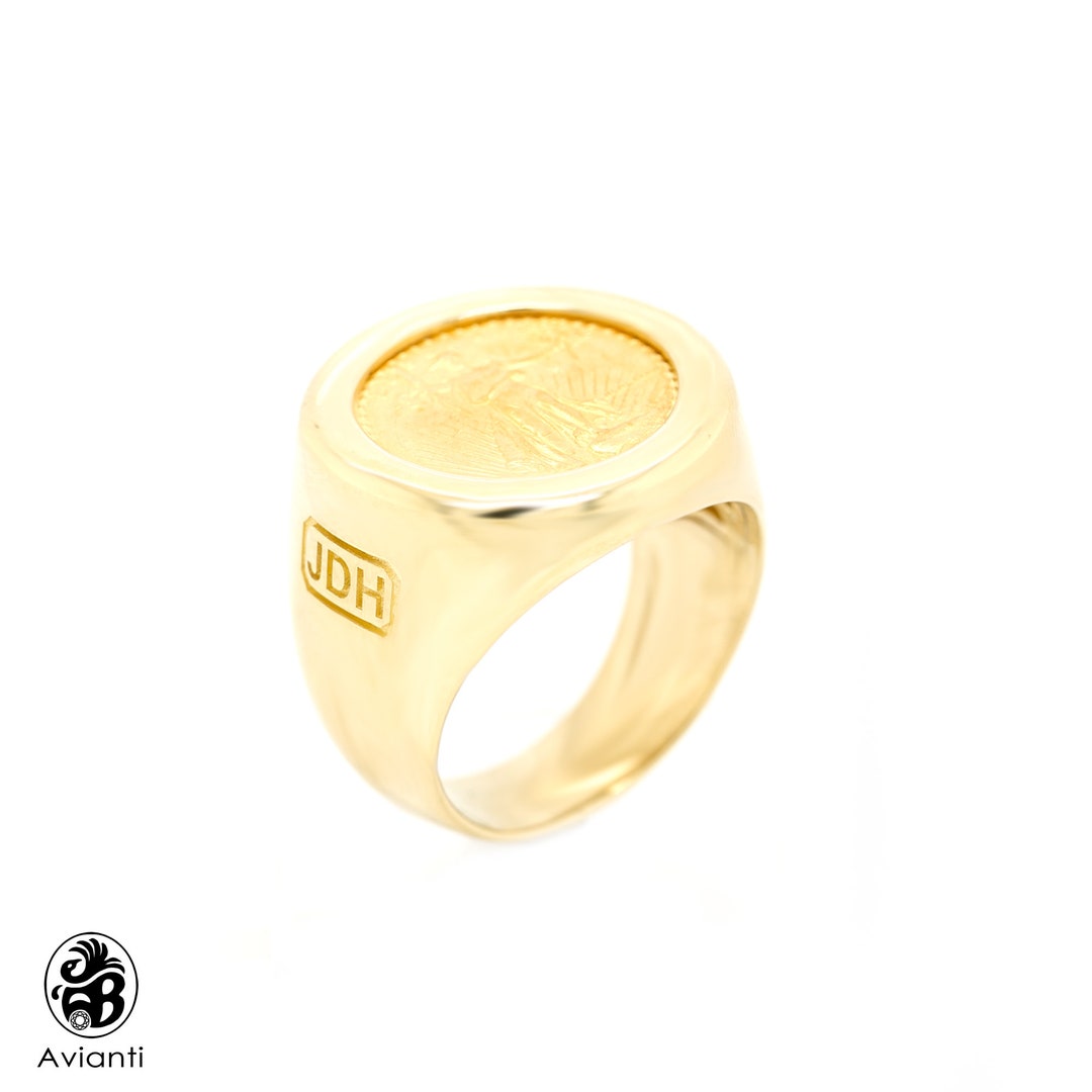 Men's Ring, Gold Coin Ring, Yellow Gold Men's Coin Ring, Personalized ...