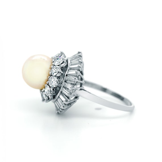 Pearl Ring, White Pearl Ring with Round Diamonds … - image 5