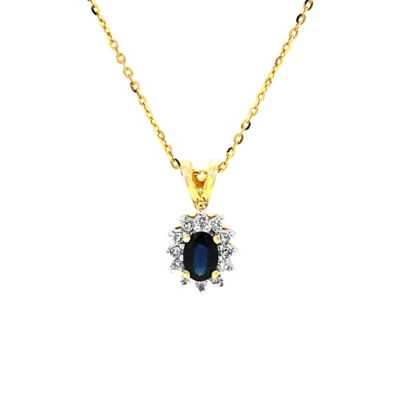 Sapphire Pendant, Natural Blue Sapphire and Diamon