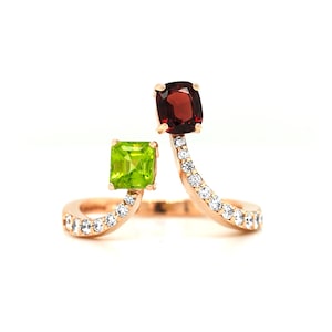 14K Rose Gold Peridot Garnet Ring with Diamond Accents