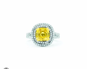 Sapphire Engagement Ring, Double Halo Canary Yellow Engagement Ring, Yellow Sapphire Ring, Fancy Yellow Ring, Red Carpet Collection