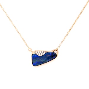 Opal Necklace, Rose Gold Opal Necklace With Diamonds, Boulder Opal And Diamond Necklace, Blue Opal Necklace, Unique Boulder Opal Jewelry