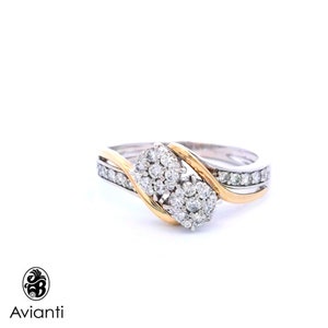 Two-Tone Diamond Cluster Ring: 14K Yellow & White Gold Vintage Style
