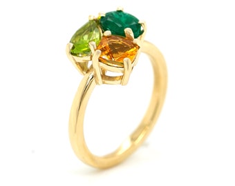 Gemstone Ring, Multi Colored Gemstone Ring, Multi Stone ring, Emerald Peridot and Citrine Ring, Mother's Gemstone Ring, Custom Made Ring