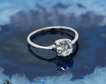 Rose Cut Diamond Engagement Ring: 0.63 Carat, 14K White Gold