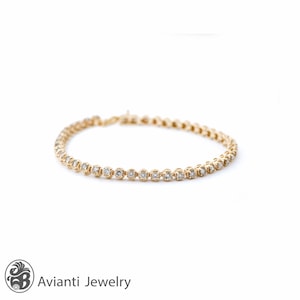 Diamond Bracelet, 14K Yellow Tennis Bracelet, Tennis Bracelet With Diamonds With Illusion Design, Yellow Gold Bracelet With Diamonds