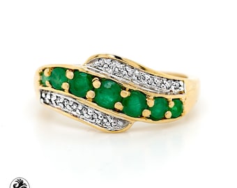 Smaragd & Diamant 14K Gelbgold Ring - Vintage Wide Band