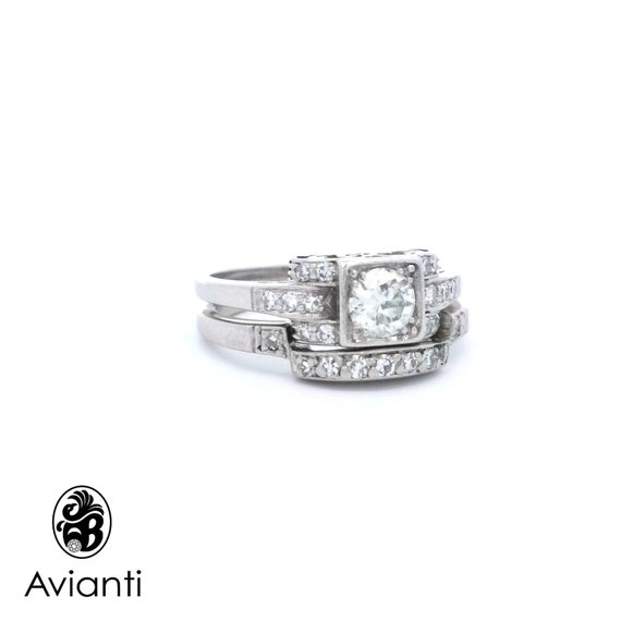 Engagement Ring Set, Vintage Diamond Engagement R… - image 2