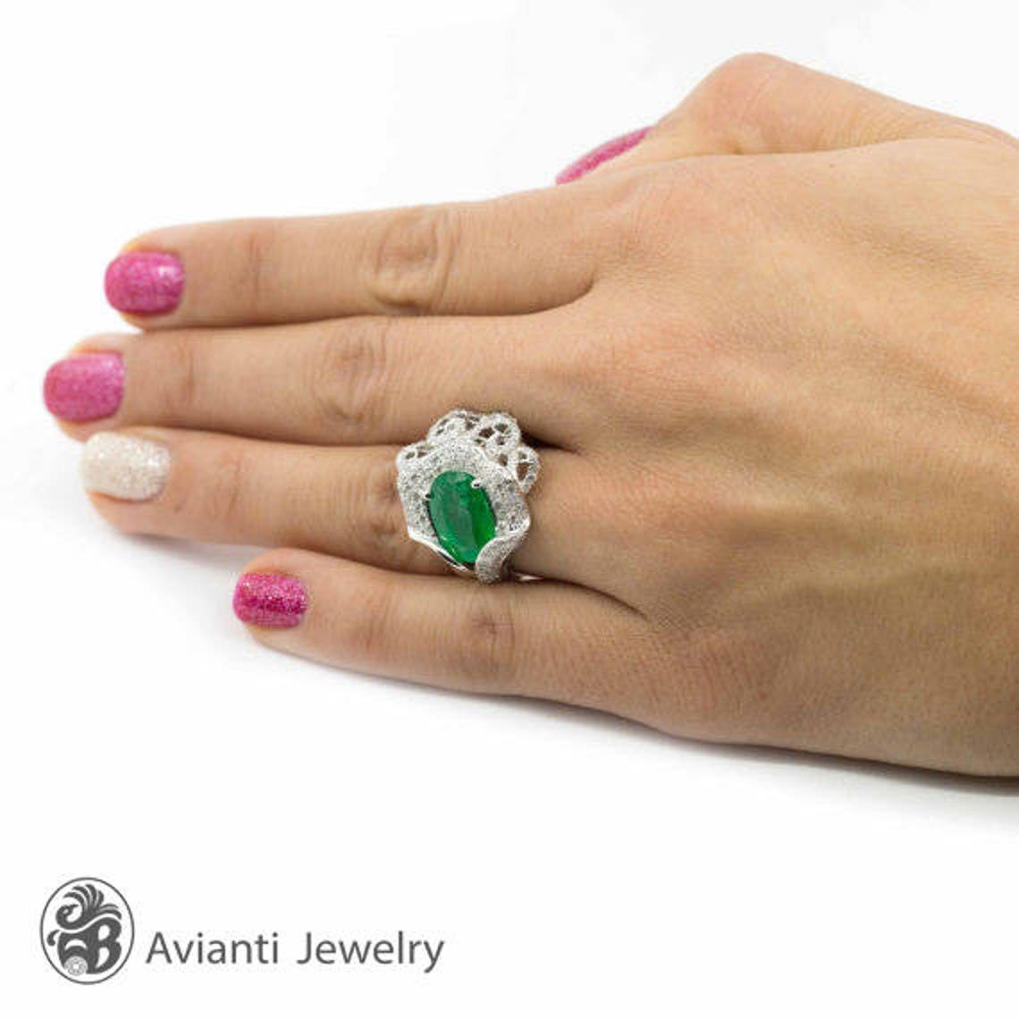 Emerald Ring Emerald Statement Ring Emerald and Diamond Etsy