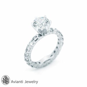 Engagement Ring, Prong Set Round Diamond Ring, Eternity Diamond Semi-Mount, Full Eternity Ring, Platinum Diamond Solitaire Ring image 2