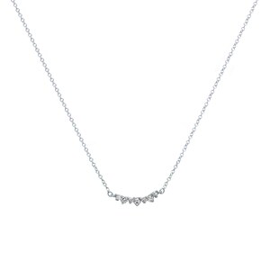 Dainty 7 Diamond Necklace: 14kt White Gold Curved Bar