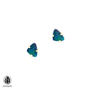 14K Gold Australian Doublet Opal Stud Earrings: October Birthstone