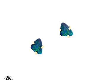 14K Gold Australian Doublet Opal Stud Earrings: October Birthstone