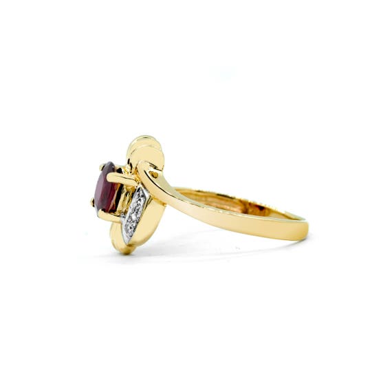 Vintage Pigeon Red Ruby Ring with Diamond Halo - … - image 2