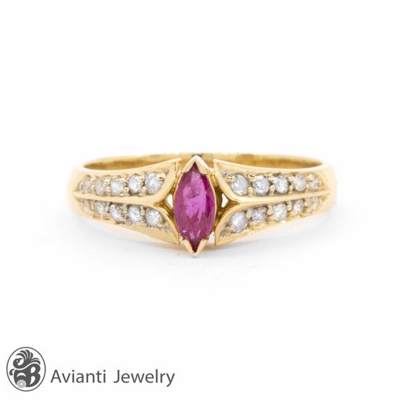 Ruby Ring, Marquise Ruby Ring, Vintage Ruby Engaga