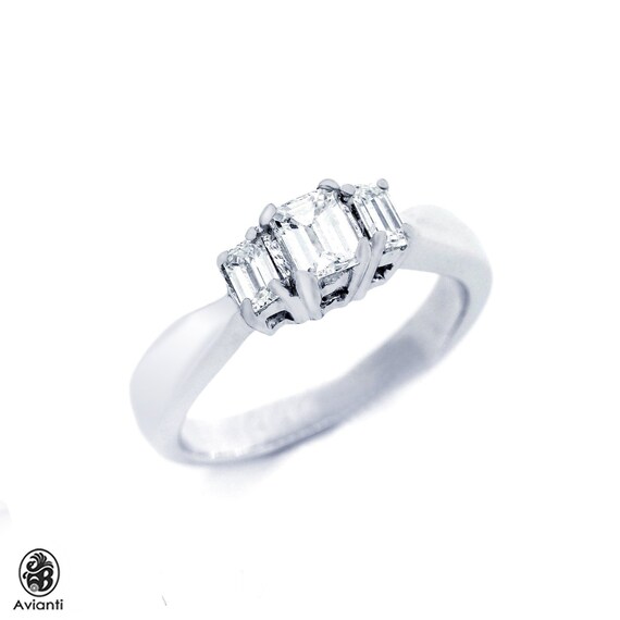 Diamond Ring Square Cut Three Diamond Ring Emerald Cut Trio