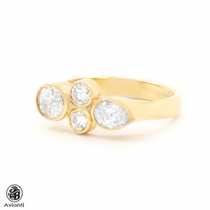 Diamond Ring, Abstract Design Diamond Ring, April Birthstone Ring, Gold Diamond Ring, Bezel Set Diamonds Ring, Cocktail Diamond Ring image 3