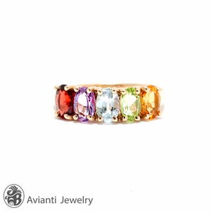14k Yellow Gold Gemstone Ring: Amethyst, Citrine, Garnet, Tourmaline, Aquamarine