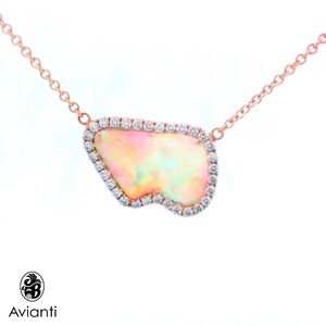 Australian Opal Necklace: Rose Gold Diamond Pendant, 14k Gold