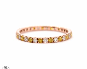 Diamond Band, Yellow Diamond Eternity Ring, 14 Karat Rose Gold Ring, Genuine Diamond Ring in Rose Gold, Diamond Eternity Band, Eternity Band