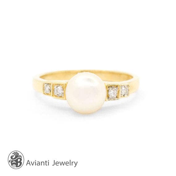 Pearl Ring, Diamond Pearl and Ring, June Birthsto