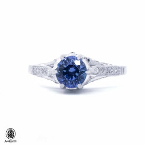 Tanzanite Engagement Ring: 0.92 Carat Round, Diamond Pavé, 18K White Gold