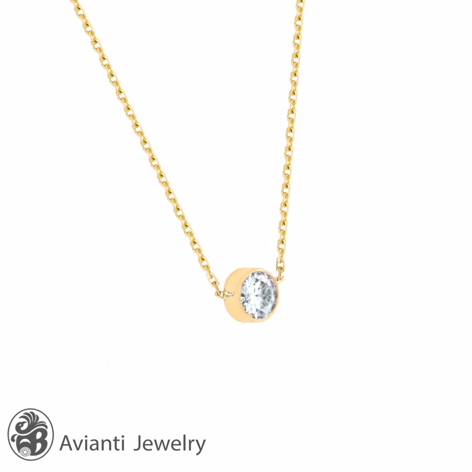 Moissanite Necklace Gold Bezel Pendant 