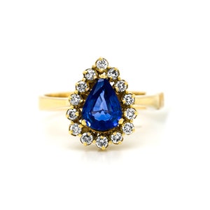 Sapphire Ring, Blue Sapphire Ring With Diamonds, Sapphire Engagement Ring, Pear Shaped Sapphire With Prongs, September Birthstone Ring