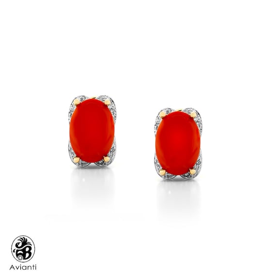 Coral and diamond earrings deals