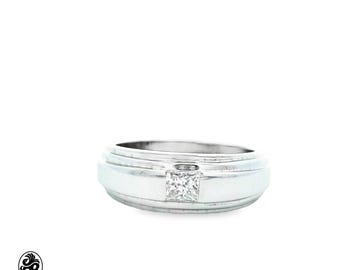 Princess Cut Diamant Herren Ehering - 14k Weißgold