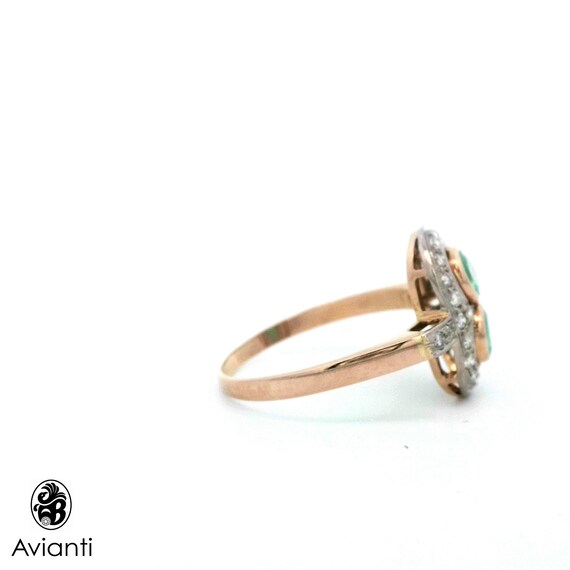 Vintage 18k Yellow Gold Emerald Diamond Ring: 198… - image 3