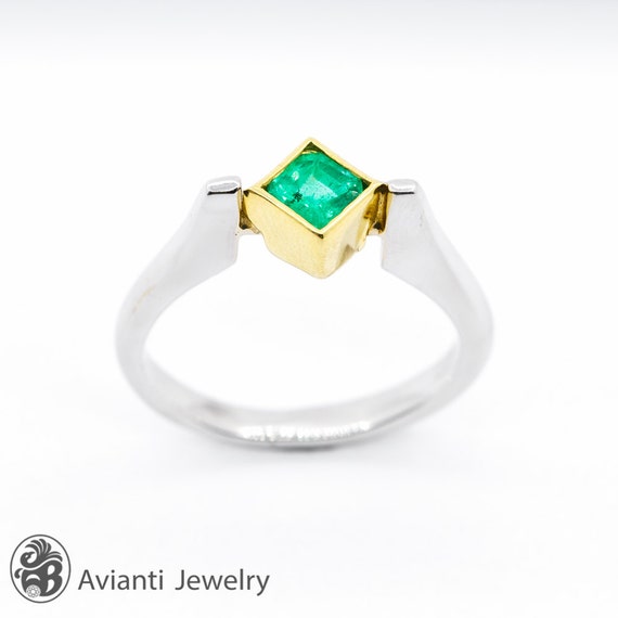 Emerald Ring, Green Stone Ring, Square Emerald Ri… - image 2