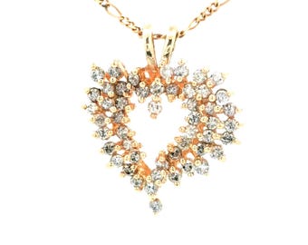 Vintage 14K Yellow Gold Diamond Heart Pendant Necklace