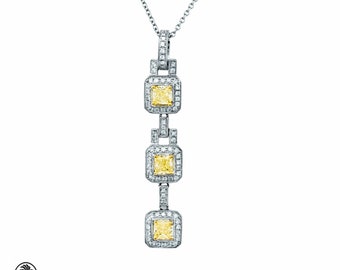 Anhänger mit gelbem Diamanten: 18 Karat Weißgold, Prinzessschliff