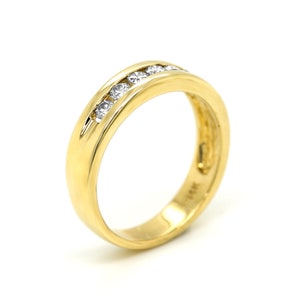 Vintage 14K Yellow Gold Diamond Wedding Band - Unisex Channel Set