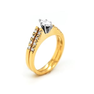 Vintage 14K Yellow Gold Marquise Diamond Engagement Ring Set