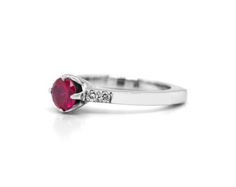 Ruby Ring, Round Cut Ruby Ring, July Birthstone Ring, Rubies And Diamonds Ring, Dainty Ruby Ring, Ruby Engagement Ring, Ruby W/Diamonds Ring