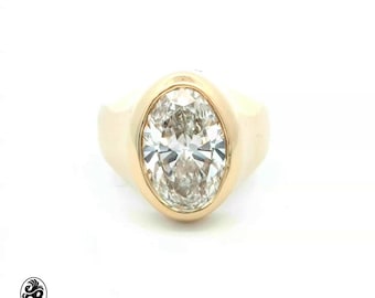 4.07 Gentlemen's Signet Ring With LabGrown Diamond Ring:  Bezel Set In 14 Karat Yellow Gold