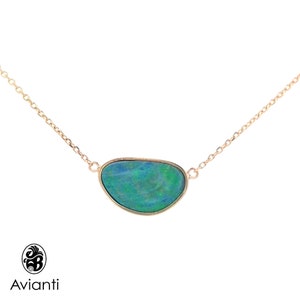 14K Gold Bezel Set Opal Necklace: Australian Doublet Pendant