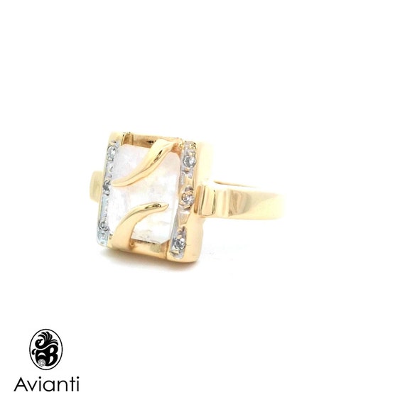 Square Moonstone Ring: Diamond Halo, 18K Yellow G… - image 6