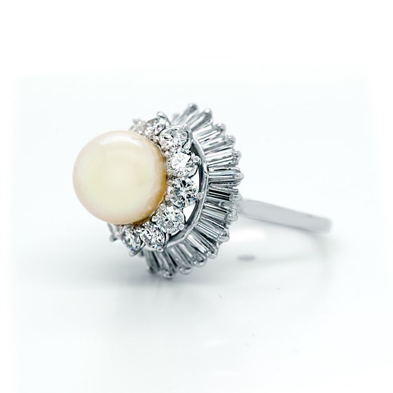 Pearl Ring, White Pearl Ring with Round Diamonds … - image 4