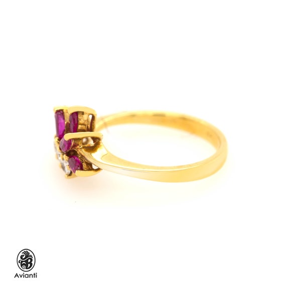 Vintage 18kt Gold Ruby Diamond Ring: Marquise Jul… - image 3