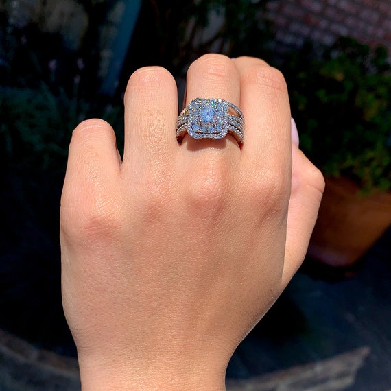 Double shank halo engagement ring deals