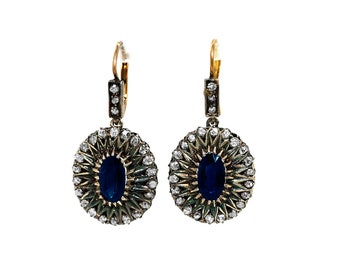 Sapphire Earrings, Antique Sapphire Earrings, September Birthstone, Drop Earrings W/ Sapphires, Vintage Sapphire Earrings, Oval Earrings