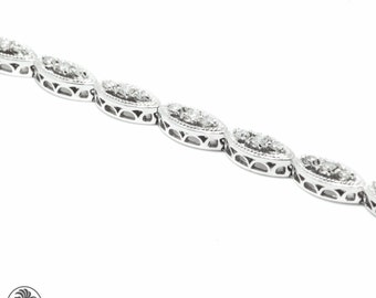 Vintage Style Diamond Tennis Bracelet: 14kt White Gold Filigree