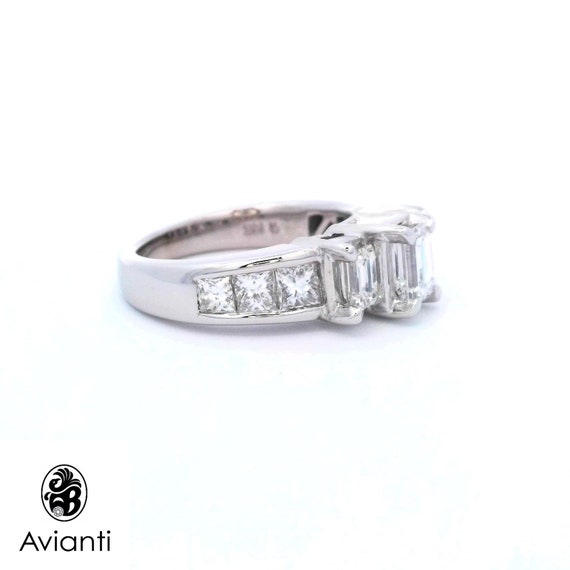 Engagement Ring, Emerald Cut Three Stone Ring, Vi… - image 2